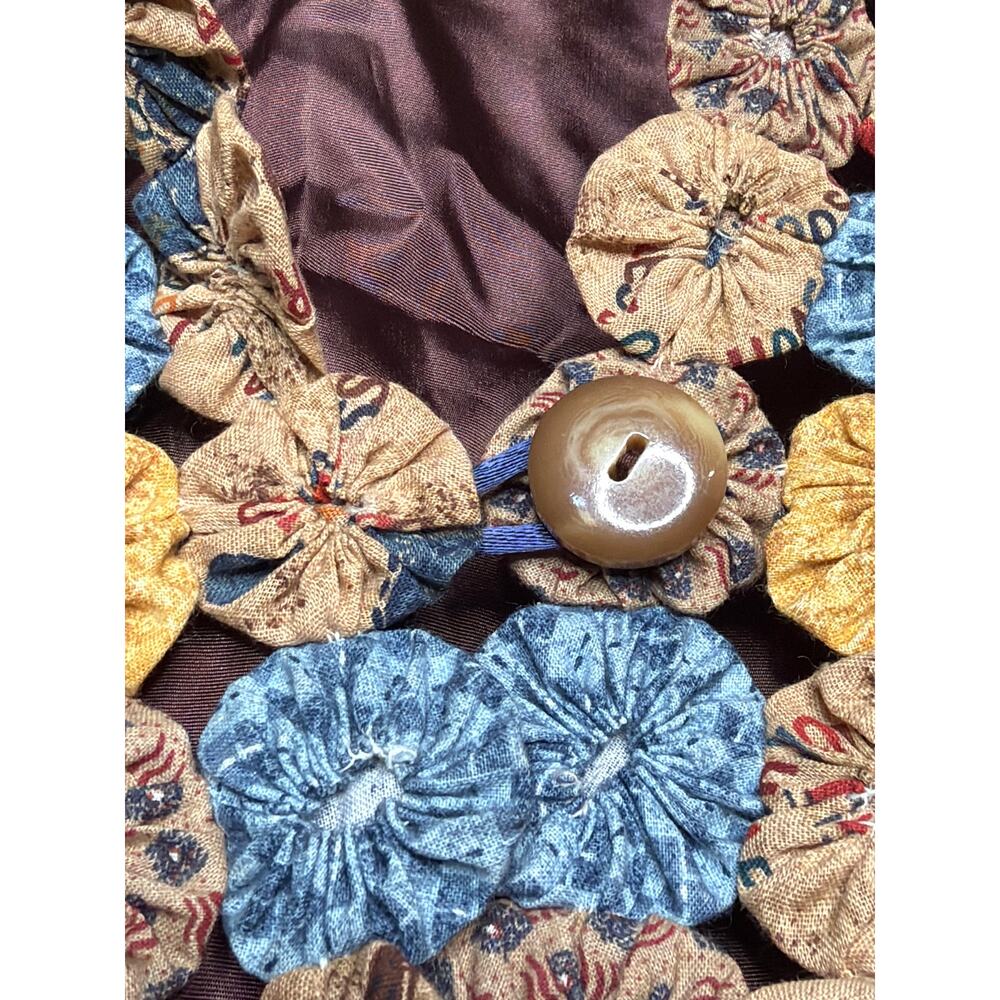 Handmade Yo-Yo Quilt Vest Multicolor Patchwork One Button Satin Back Adj Tie - Picture 2 of 9